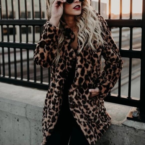 Jessica Simpson Oversized Leopard Faux-Fur Coat - Picture 1 of 5